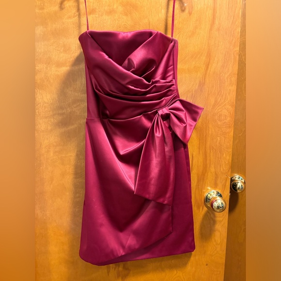 Delicious Raspberry Colored Mini Dress with Architectural Details | size 4 - Picture 3 of 4